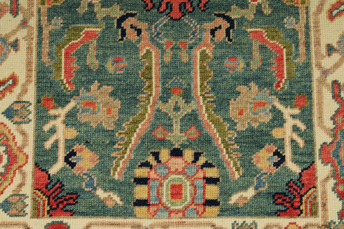 3x6 Green and Ivory Oushak Runner