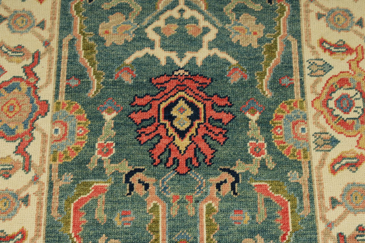 3x6 Green and Ivory Oushak Runner