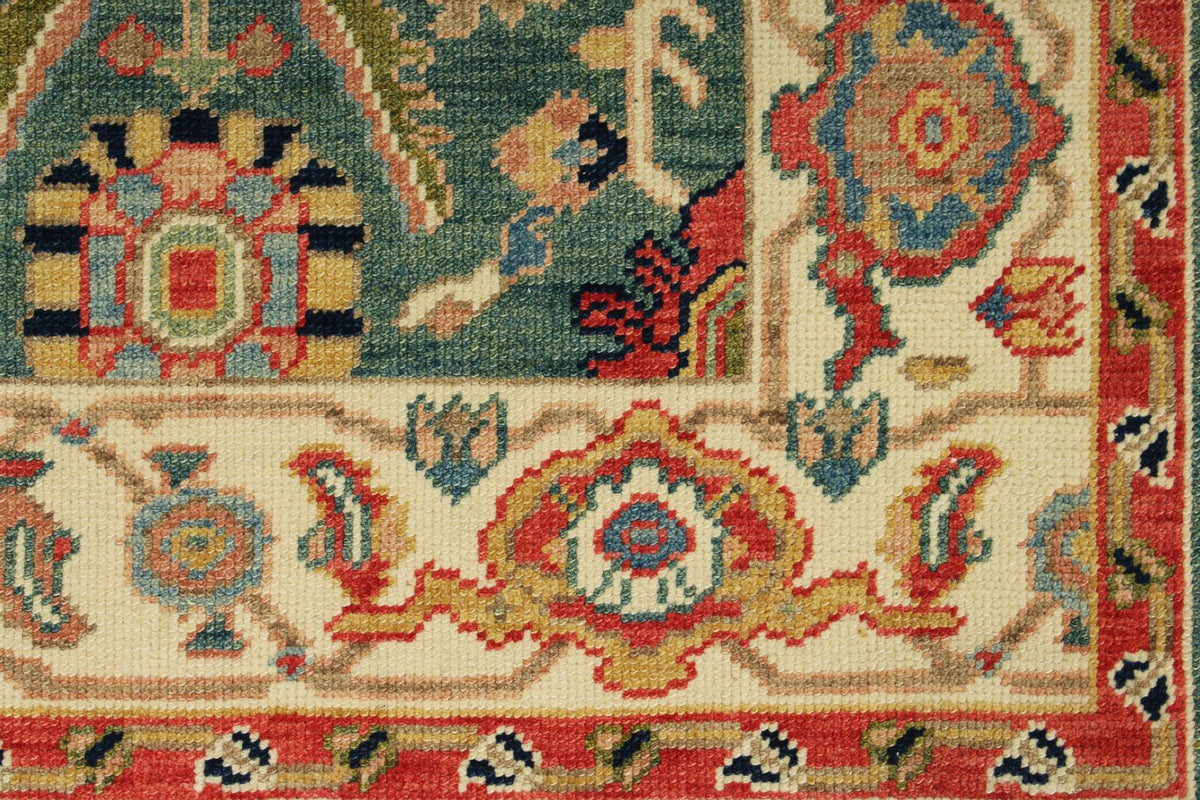 3x6 Green and Ivory Oushak Runner
