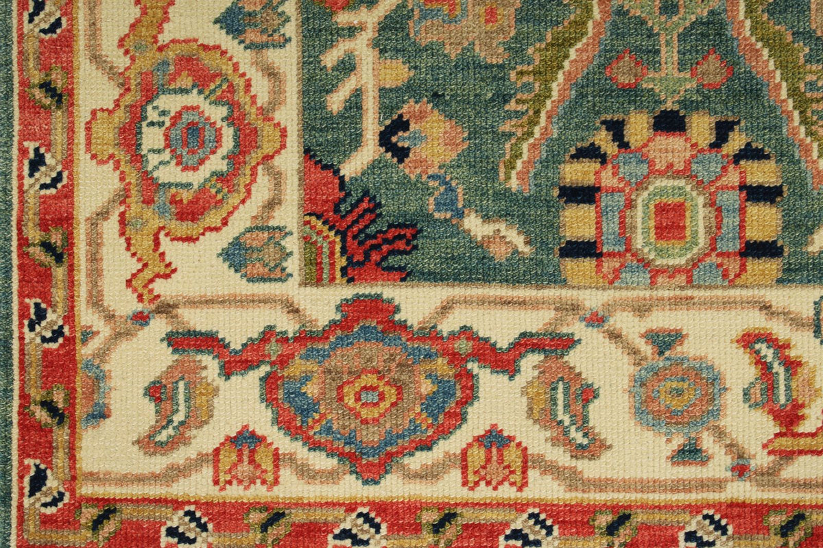 3x6 Green and Ivory Oushak Runner