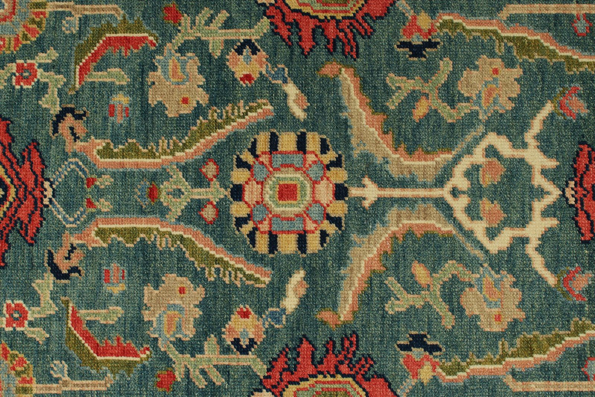 3x6 Green and Ivory Oushak Runner