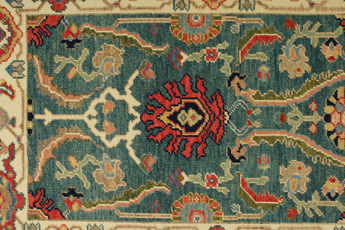 3x6 Green and Ivory Oushak Runner