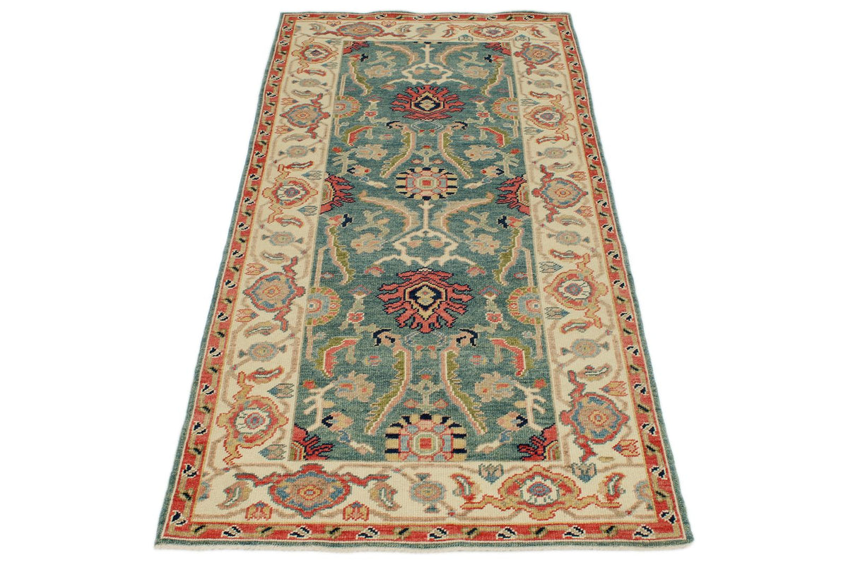 3x6 Green and Ivory Oushak Runner