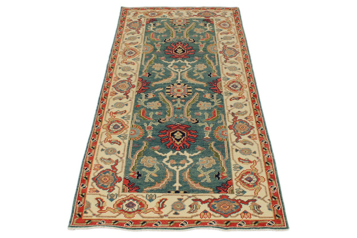 3x6 Green and Ivory Oushak Runner