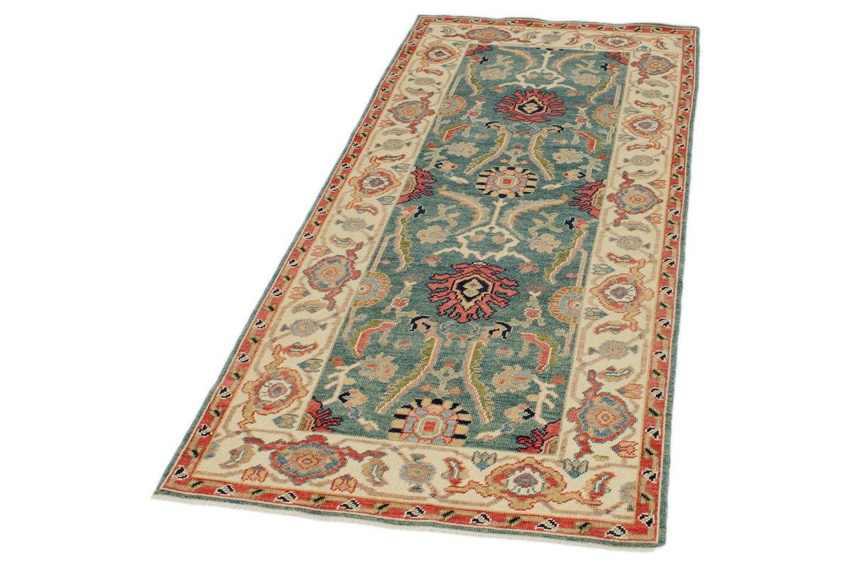 3x6 Green and Ivory Oushak Runner
