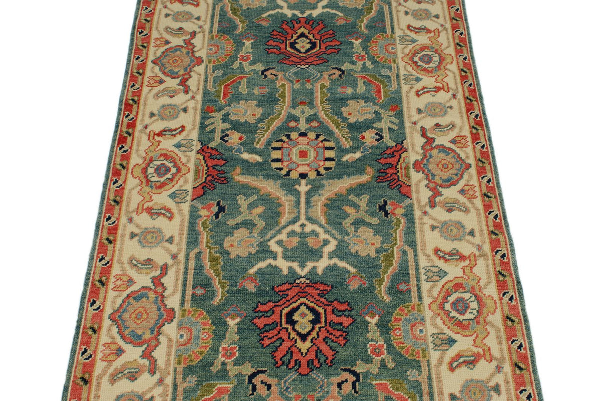 3x6 Green and Ivory Oushak Runner