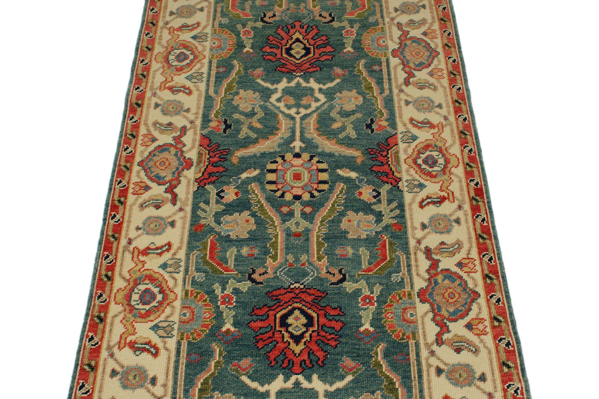 3x6 Green and Ivory Oushak Runner