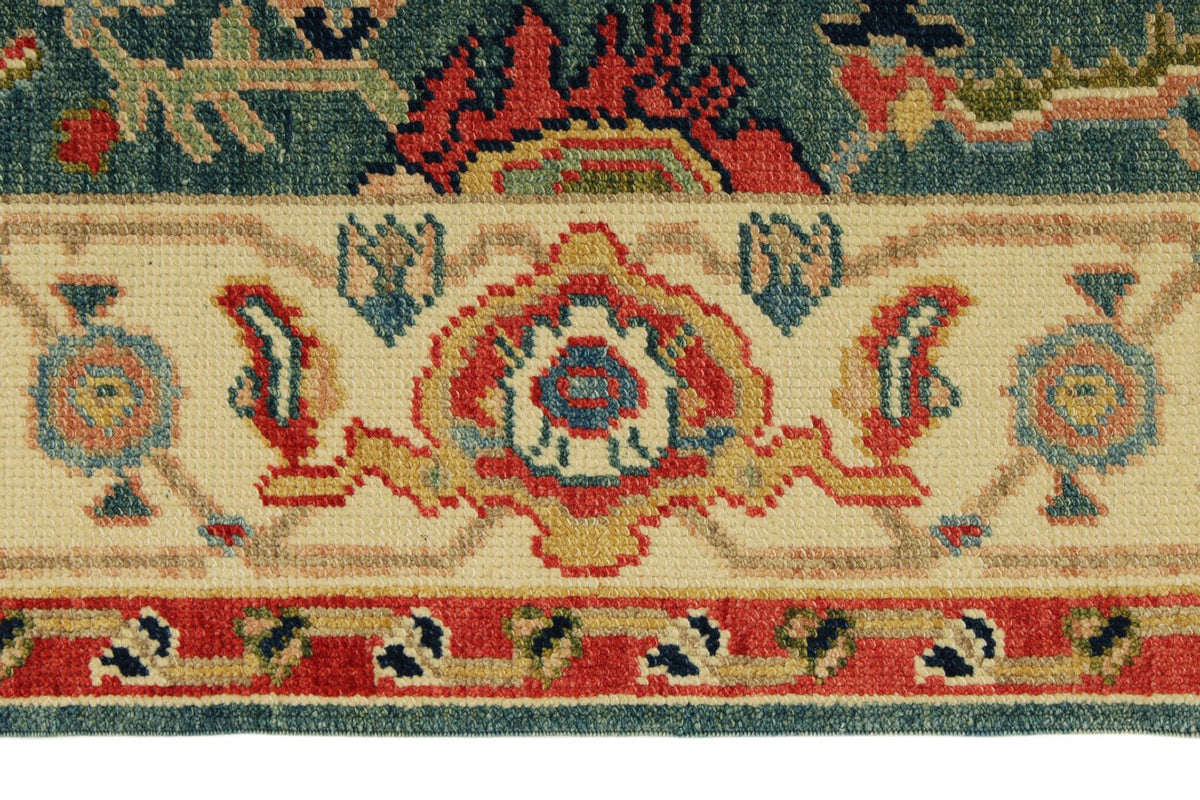 3x6 Green and Ivory Oushak Runner