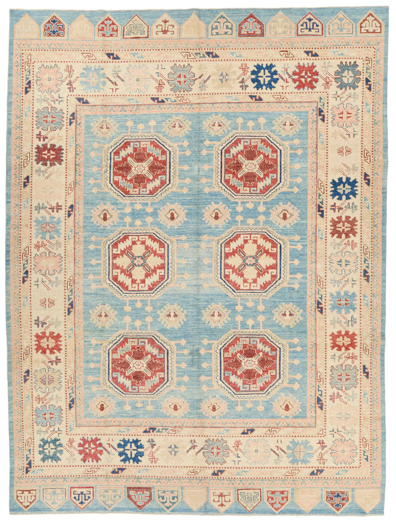 10x13 Blue and Ivory Turkish Oushak Rug