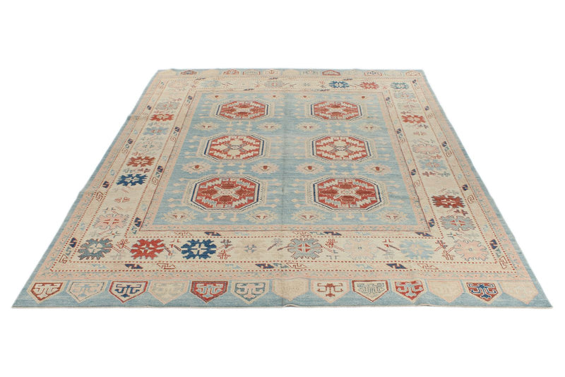 10x13 Blue and Ivory Turkish Oushak Rug