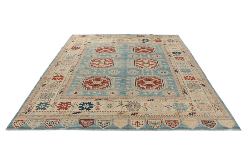 10x13 Blue and Ivory Turkish Oushak Rug