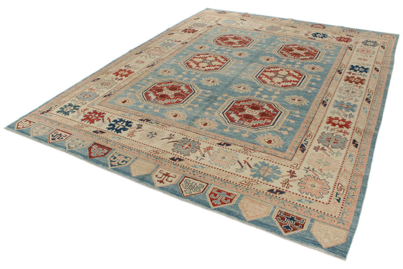 10x13 Blue and Ivory Turkish Oushak Rug