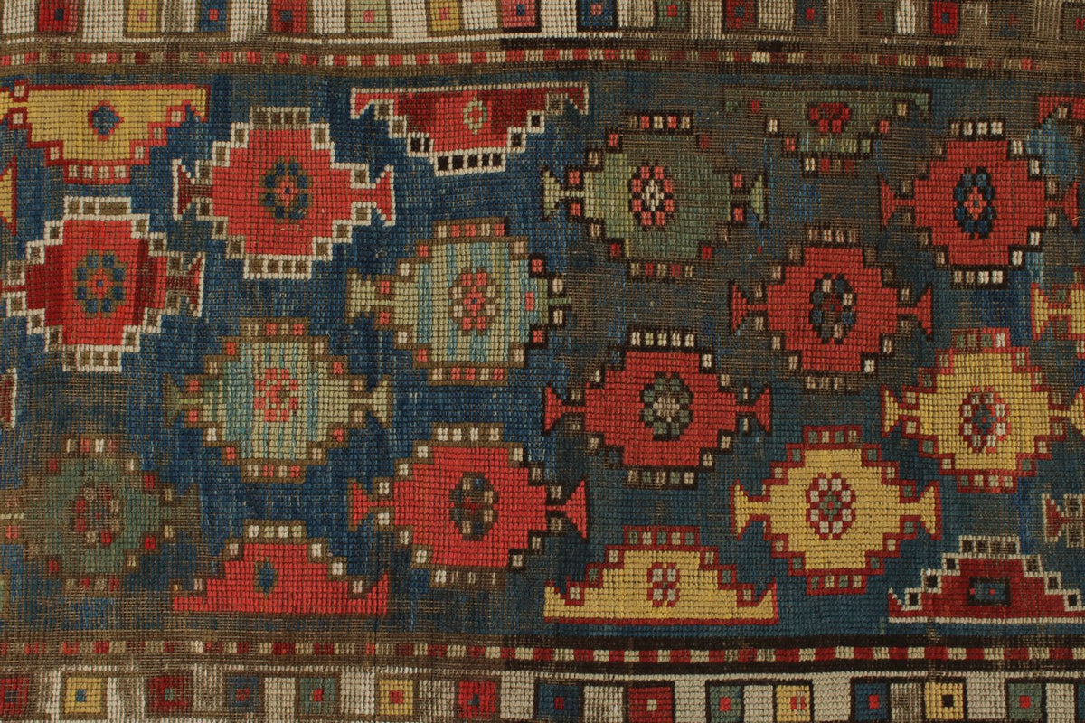 3x7 Navy and Ivory Kazak Tribal Runner