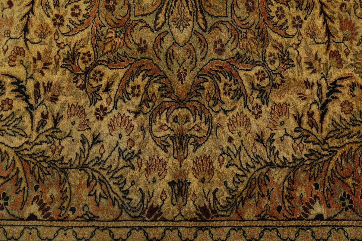 7x10 Ivory and Green Turkish Traditional Rug