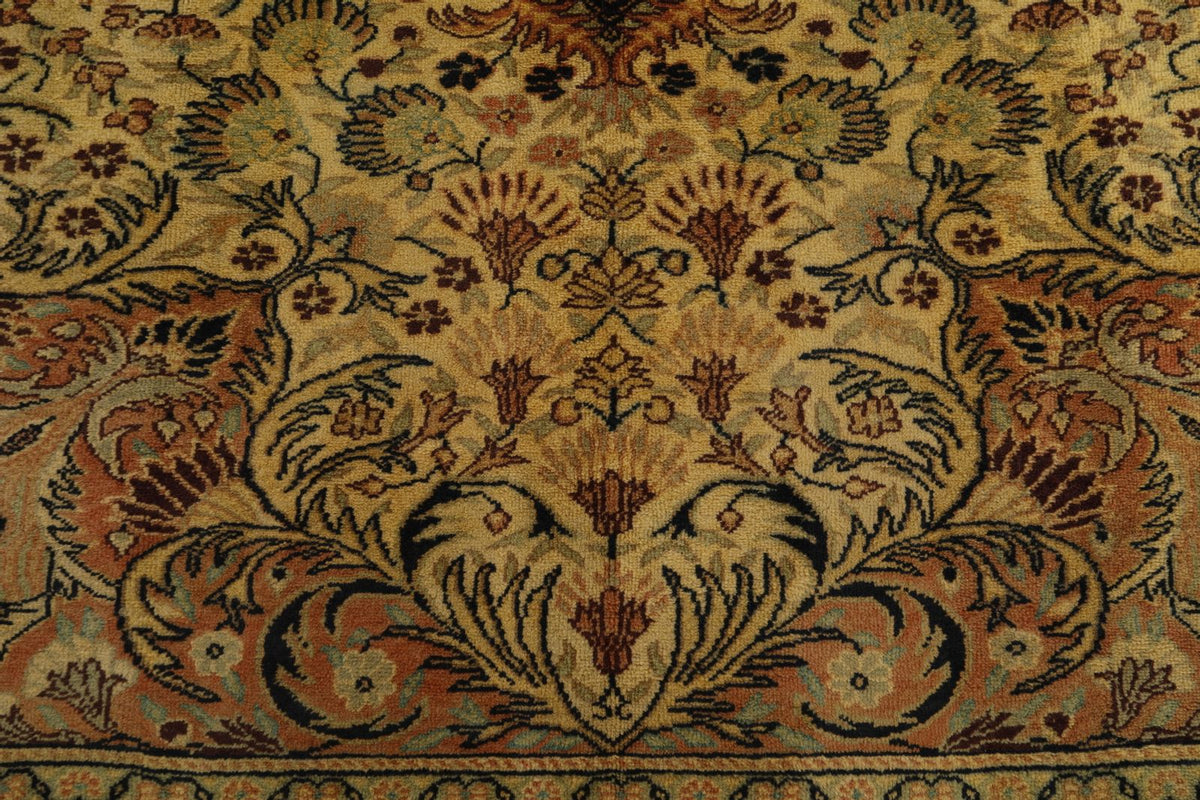 7x10 Ivory and Green Turkish Traditional Rug