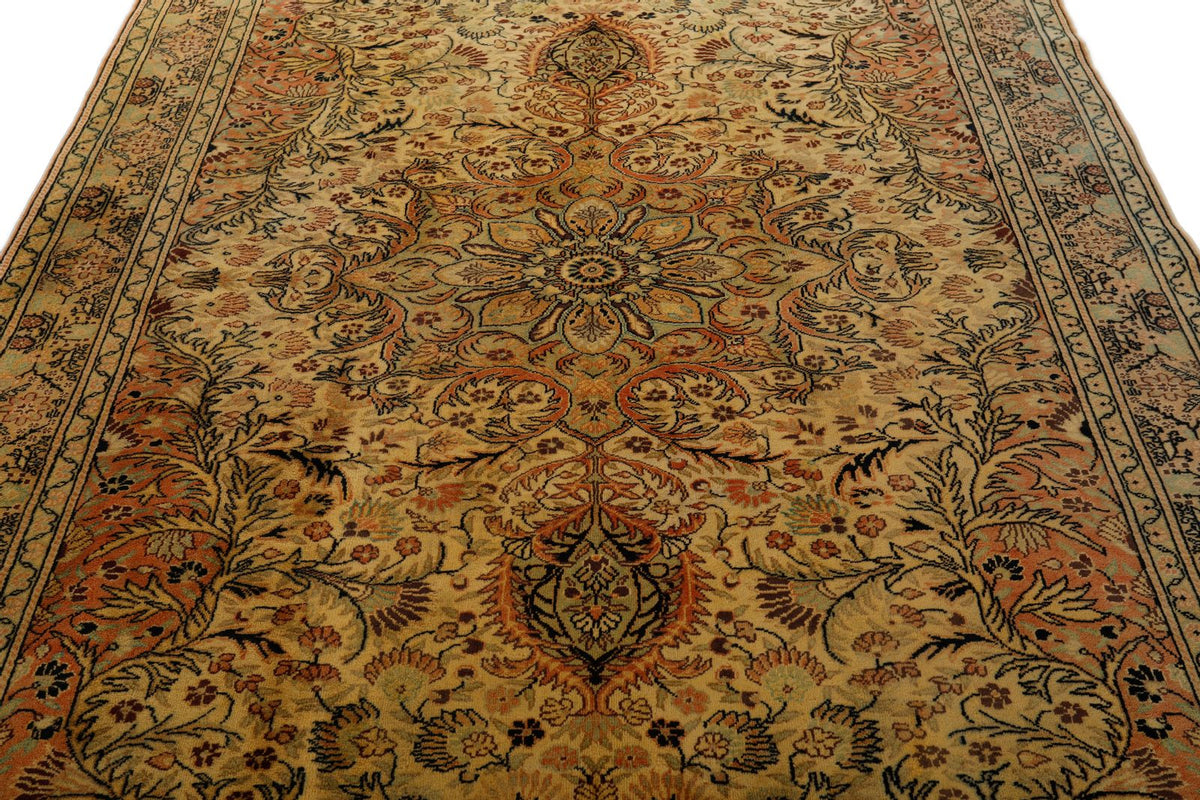 7x10 Ivory and Green Turkish Traditional Rug