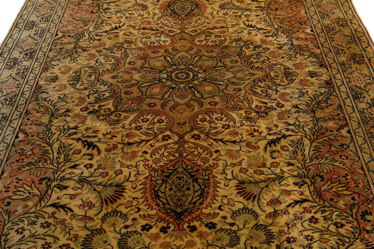 7x10 Ivory and Green Turkish Traditional Rug