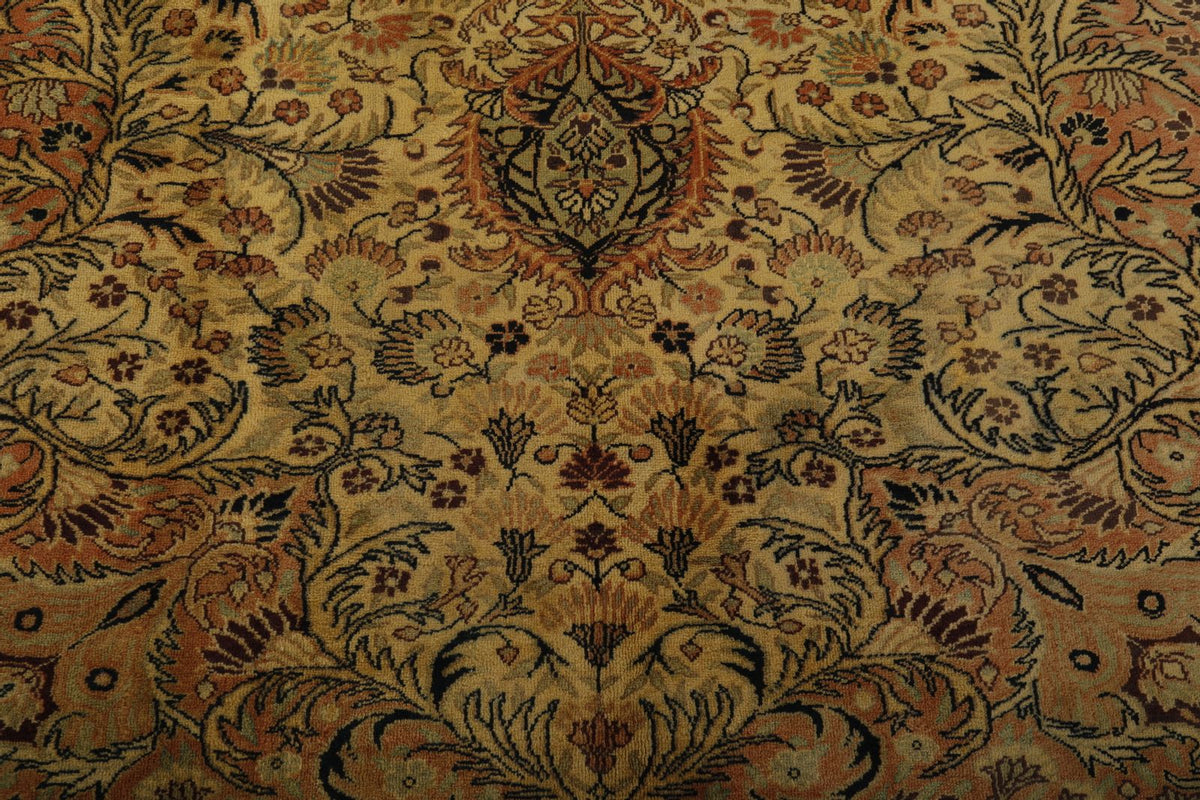 7x10 Ivory and Green Turkish Traditional Rug