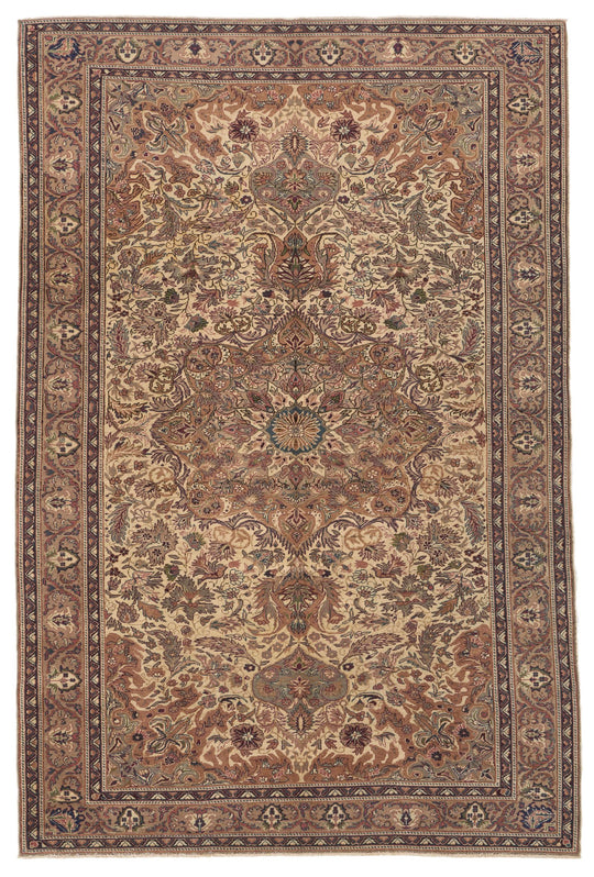 7x10 Ivory and Camel Turkish Traditional Rug
