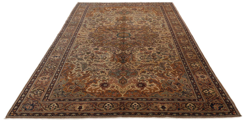 7x10 Ivory and Camel Turkish Traditional Rug