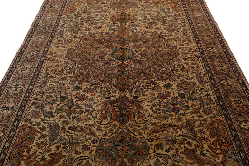 7x10 Ivory and Camel Turkish Traditional Rug