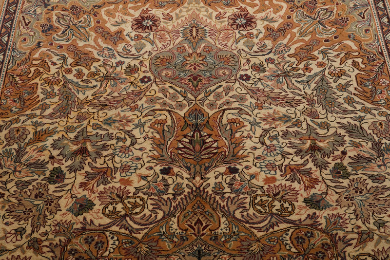 7x10 Ivory and Camel Turkish Traditional Rug