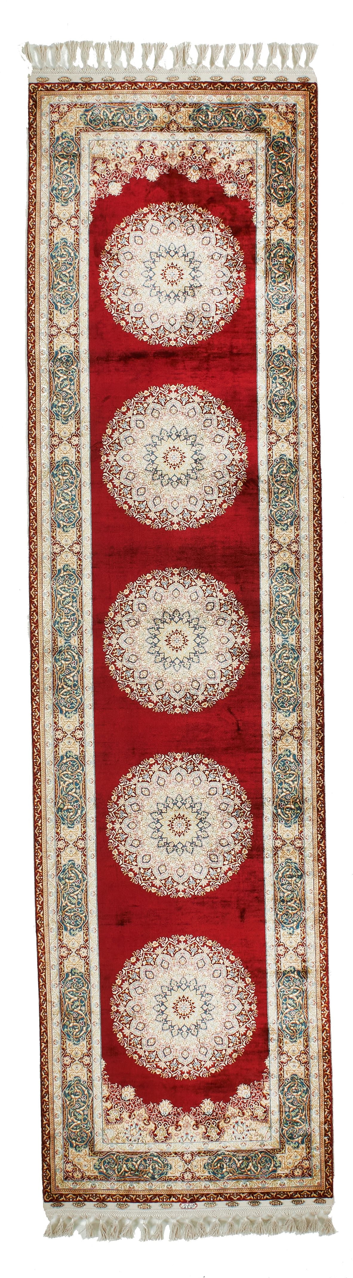 3x10 Red and Blue Turkish Silk Runner