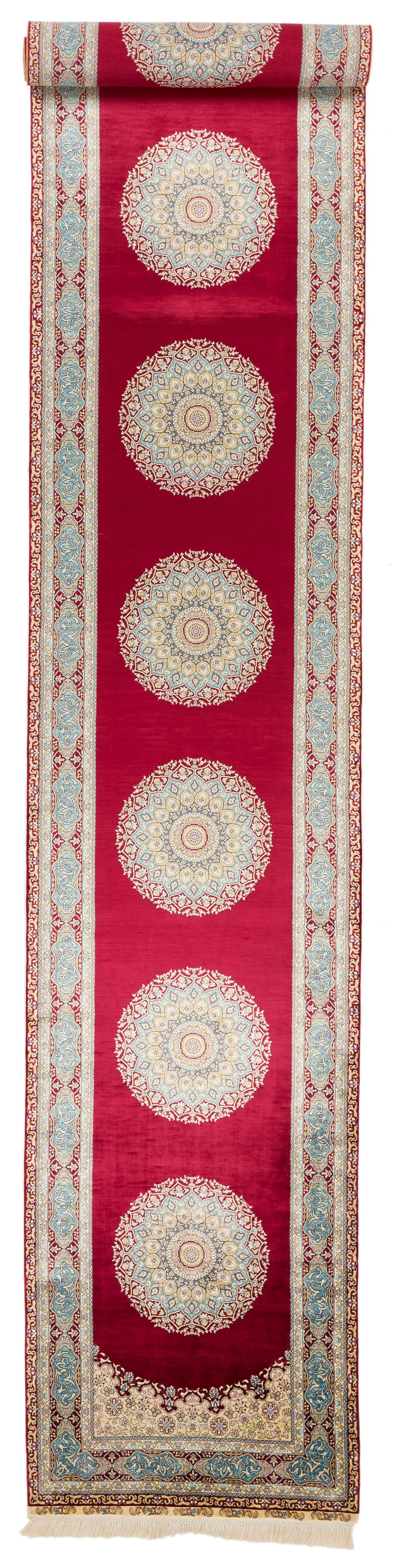 3x20 Red and Blue Turkish Silk Runner