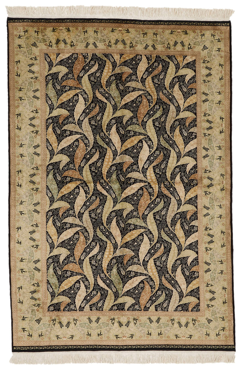 4x6 Black and Green Turkish Anatolian Rug