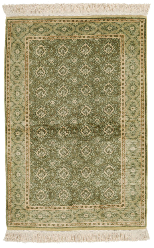 3x4 Green and Light Green Turkish Anatolian Rug