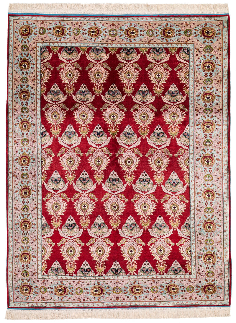 5x6 Red and Light Blue Turkish Anatolian Rug