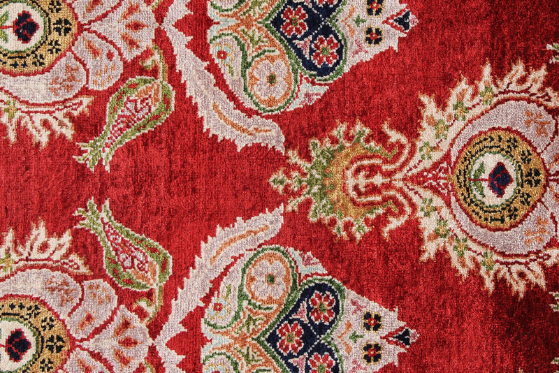 5x6 Red and Light Blue Turkish Anatolian Rug