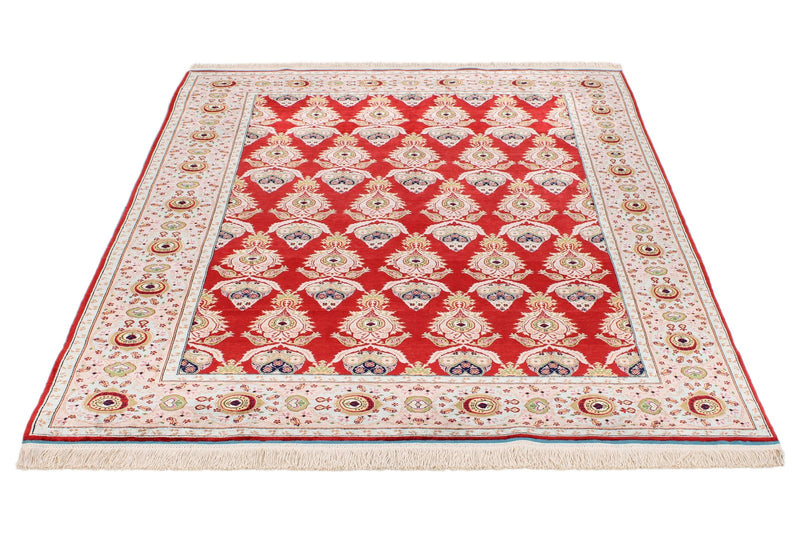 5x6 Red and Light Blue Turkish Anatolian Rug