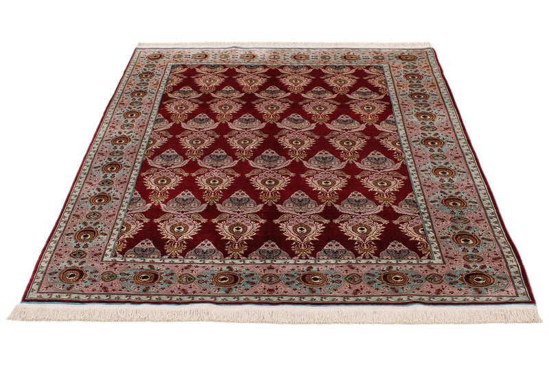 5x6 Red and Light Blue Turkish Anatolian Rug