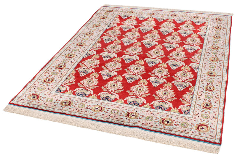 5x6 Red and Light Blue Turkish Anatolian Rug