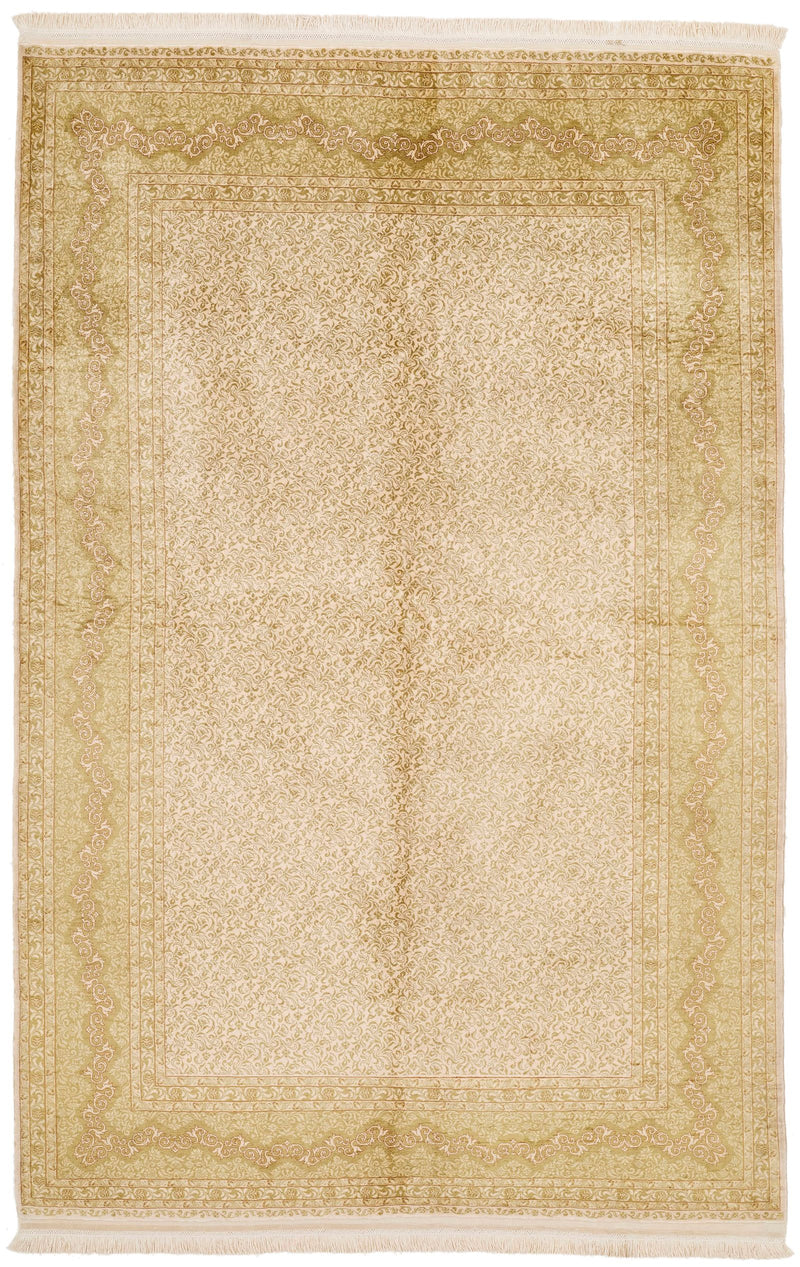 5x7 Ivory and Light Green Turkish Anatolian Rug