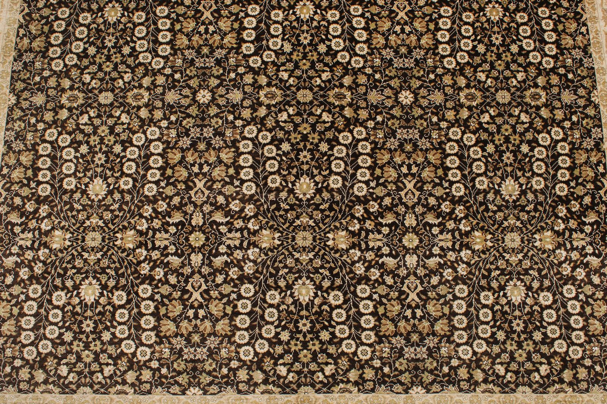 6x8 Brown and Ivory Turkish Silk Rug