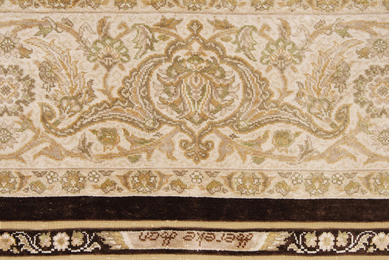 6x8 Brown and Ivory Turkish Silk Rug