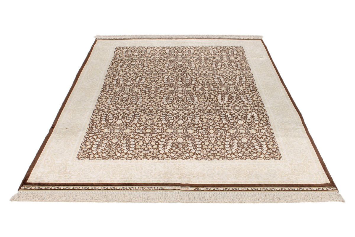 6x8 Brown and Ivory Turkish Silk Rug