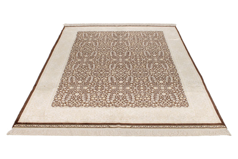 6x8 Brown and Ivory Turkish Silk Rug