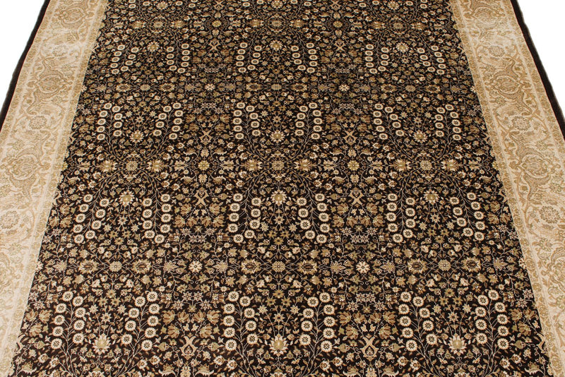 6x8 Brown and Ivory Turkish Silk Rug