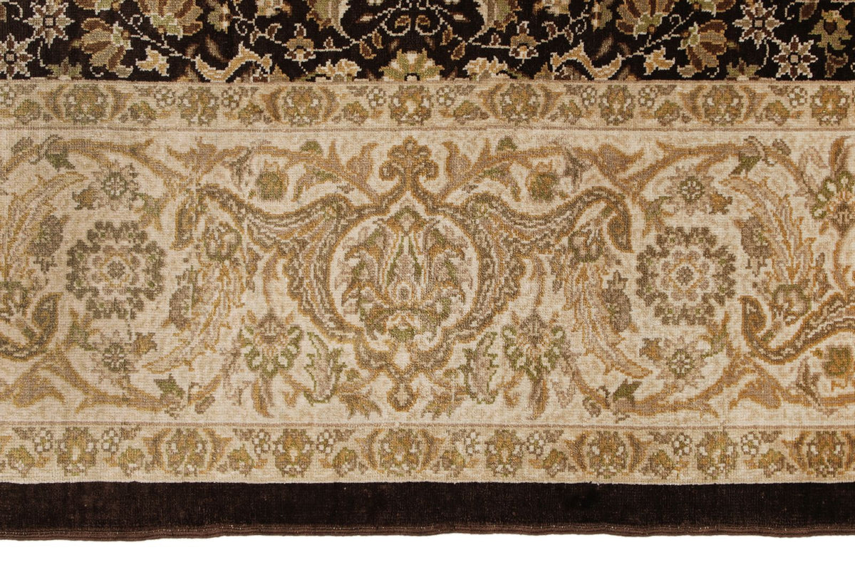 6x8 Brown and Ivory Turkish Silk Rug