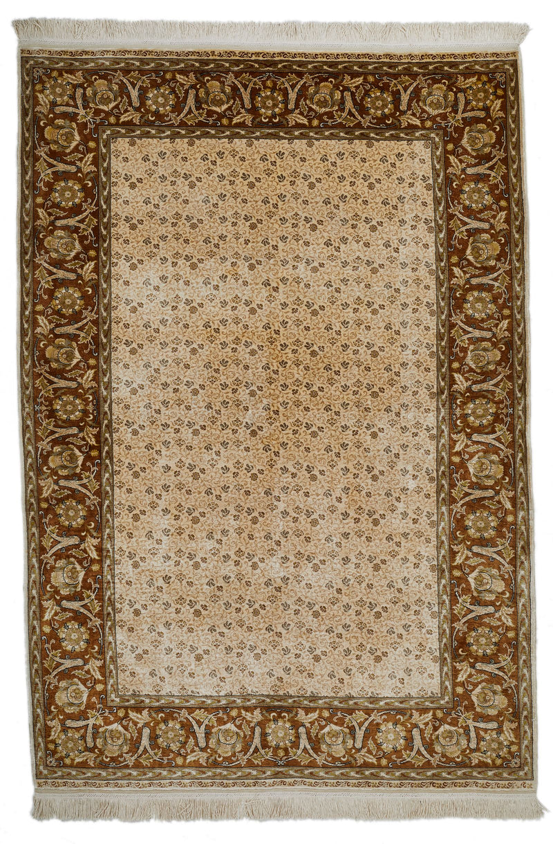 5x6 Ivory and Brown Turkish Anatolian Rug