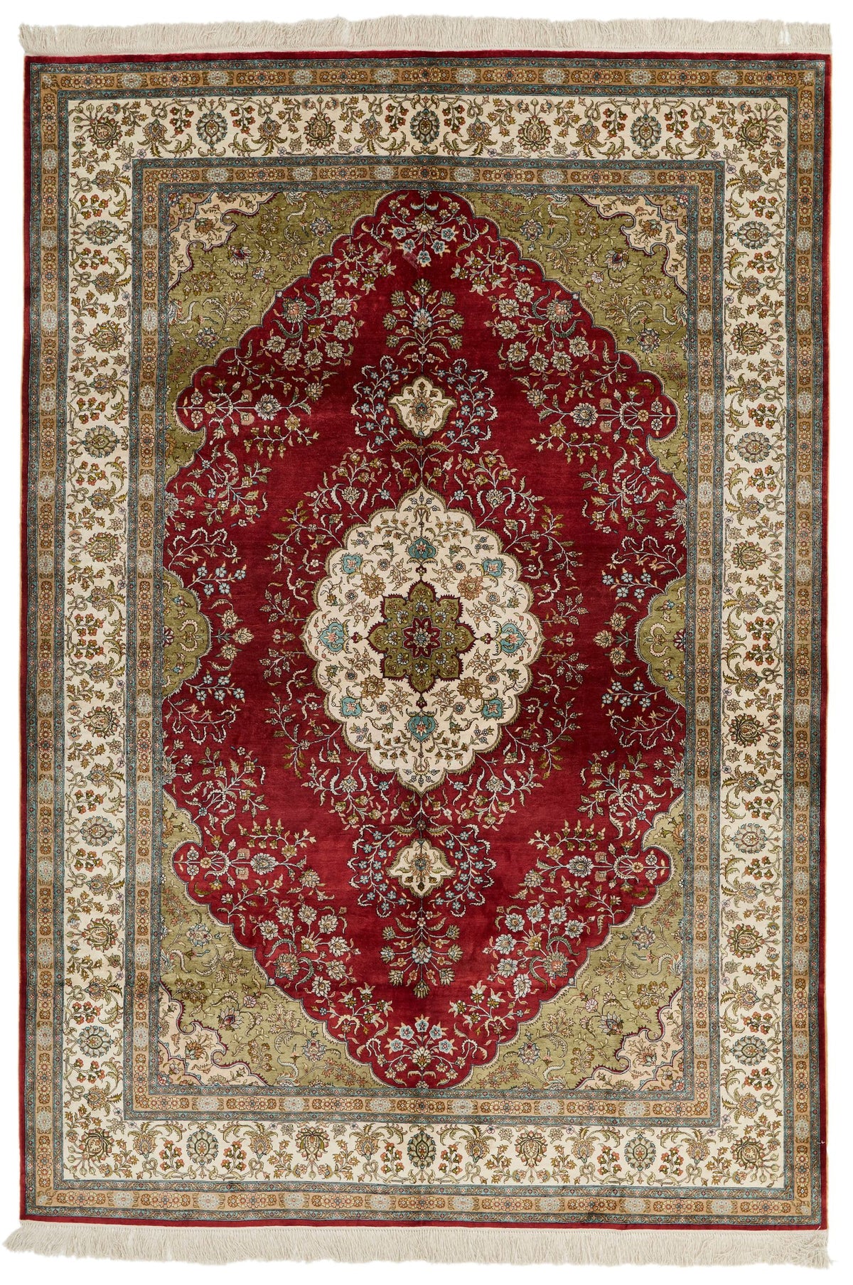 6x9 Ivory and Red Turkish Anatolian Rug