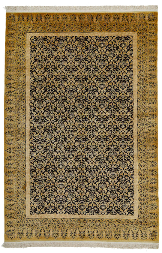 7x10 Black and Gold Turkish Anatolian Runner