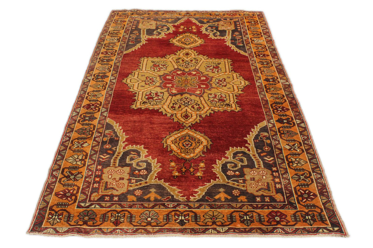 4x8 Red and Orange Turkish Tribal Rug