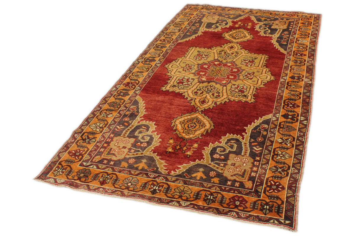 4x8 Red and Orange Turkish Tribal Rug