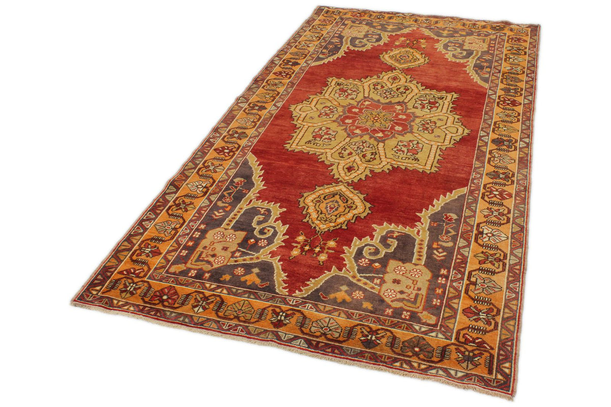 4x8 Red and Orange Turkish Tribal Rug