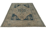 6x9 Ivory and Light Blue Anatolian Turkish Tribal Rug