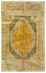 5x9 Gold and Ivory Turkish Tribal Rug